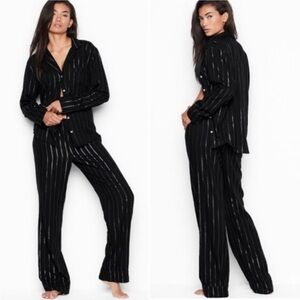Victoria’s Secret Pink Black & Silver Striped Pajama Set Size Small NWOT